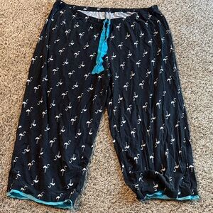 Black Pajama Pants with Flamingo Print
